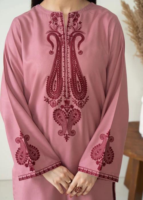 2 piece - Embroidered Farshi Shalwar Suit - Winter Wear - Tea Rose Pink