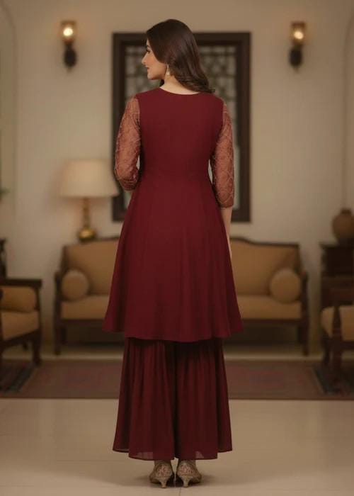 Designer Embroidered Gharara Suit - Magenta