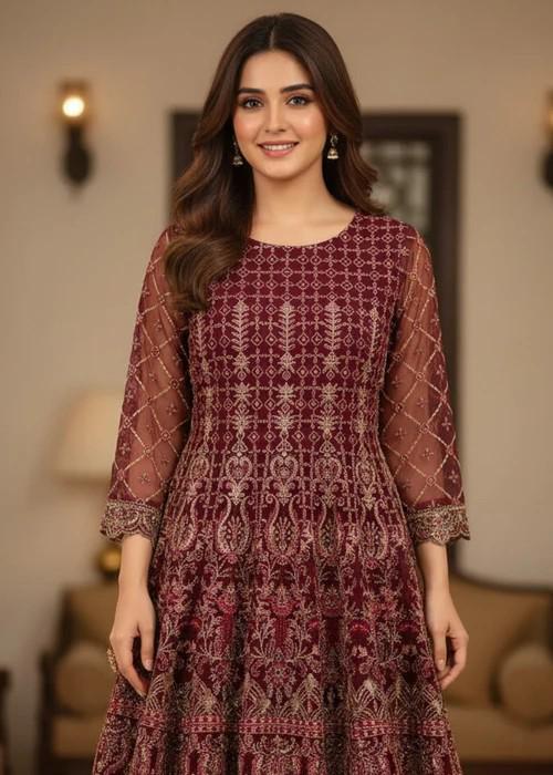 Designer Embroidered Gharara Suit - Magenta