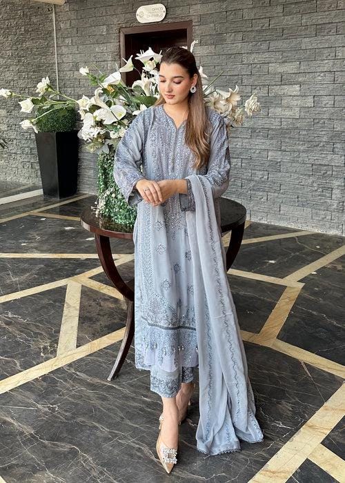 Embroidered Chiffon Designer Suit - 3 Piece