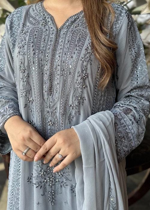 Embroidered Chiffon Designer Suit - 3 Piece