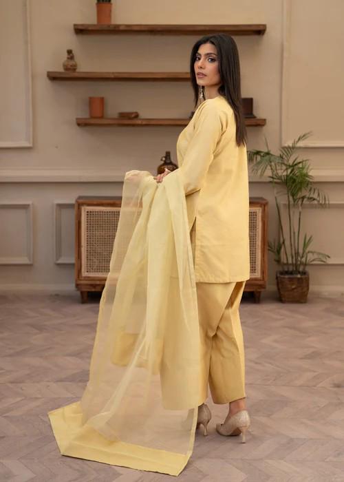 Raw Silk Farshi Shalwar Suit - Marigold - 3 Piece