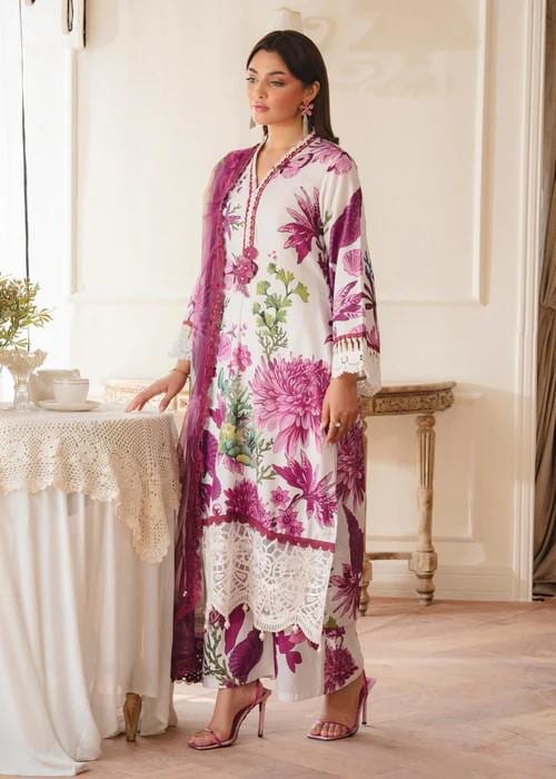 Pakistani Designer 3 Piece Spring Wear Palazzo Suit with Chiffon Dupatta