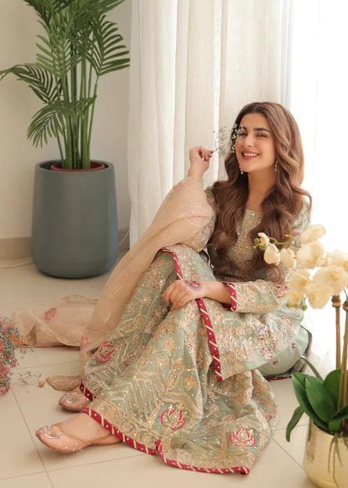 Heavily Embroidered Party Wear Chiffon Gharara - 4 Piece (with Potli bag)