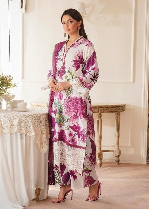 Pakistani Designer 3 Piece Spring Wear Palazzo Suit with Chiffon Dupatta