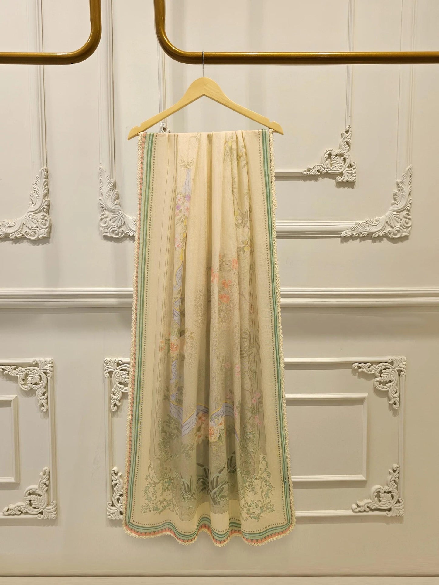 Agha Noor 3 Piece - Pure Embroidered Printed Cotton Net Suit, Raw Silk Pants