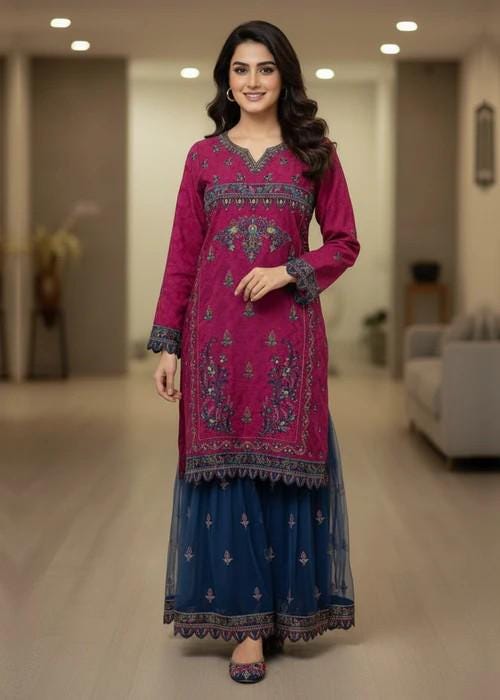 Designer Embroidered Organza and Net Gharara
