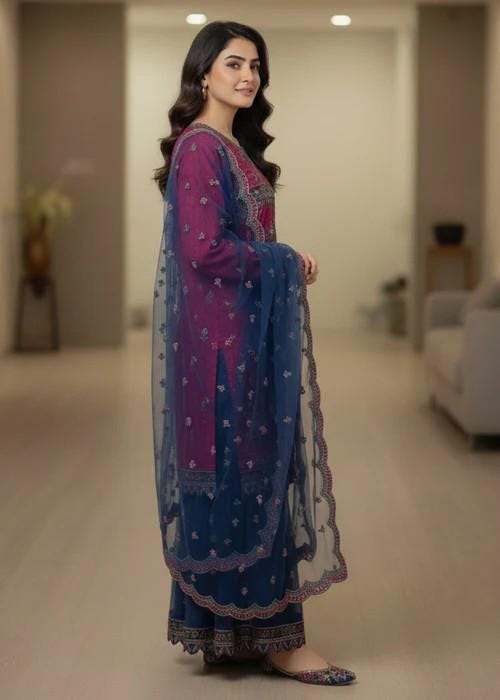 Designer Embroidered Organza and Net Gharara