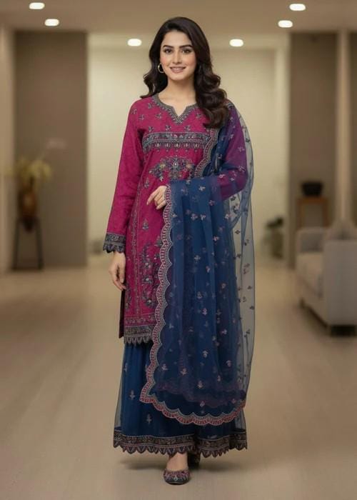 Designer Embroidered Organza and Net Gharara