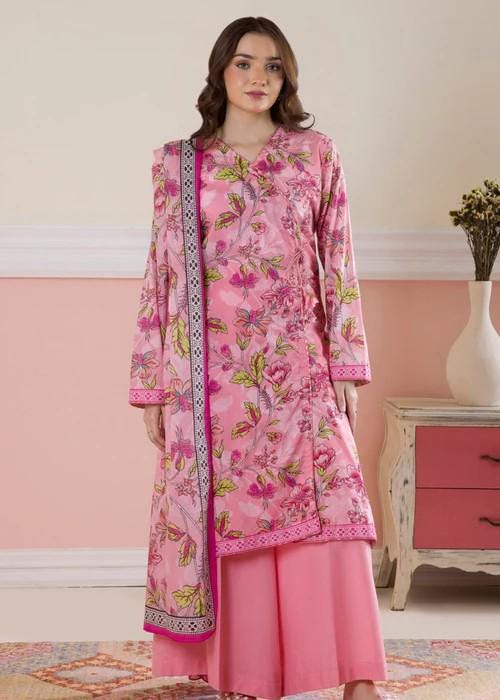 Zellbury Pink Angrakha  Printed  Lawn Suit - 3 Piece - Palazzo Pants
