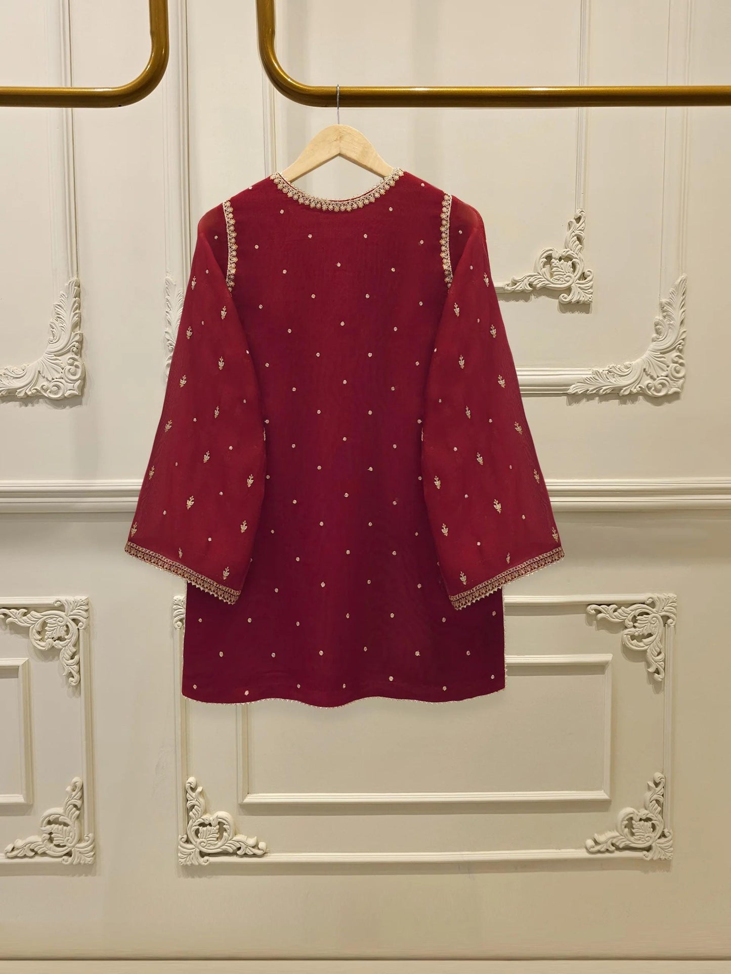 Agha Noor 3 Piece - Pure Embroidered Cotton Net Suit - Maroon