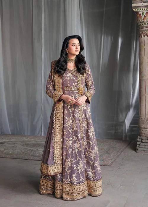 Angrakha Chiffon Maxi Dress - 3 Piece Designer Festive Wear
