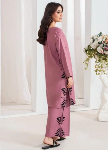 2 Piece Embroidered Linen Co Ord Set - Palazzo Pants - Petal Pink