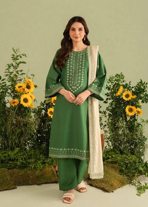 Embroidered Linen Suit - 3 Piece - Pakistani Designer