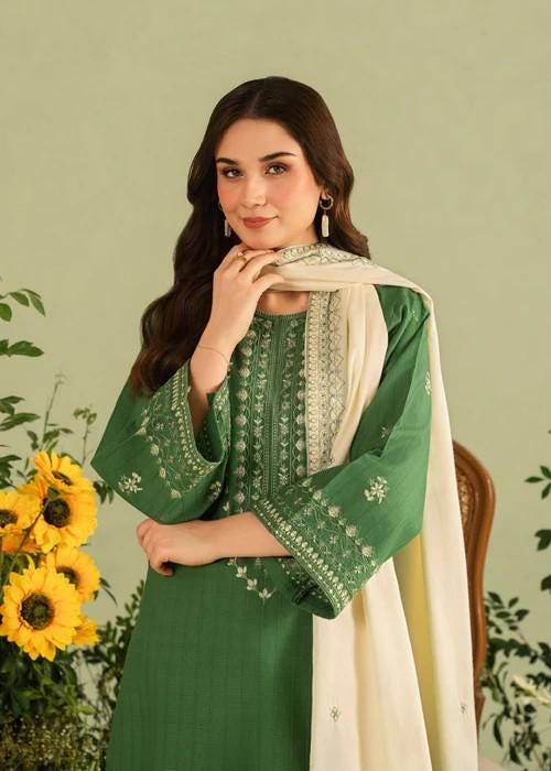 Embroidered Linen Suit - 3 Piece - Pakistani Designer