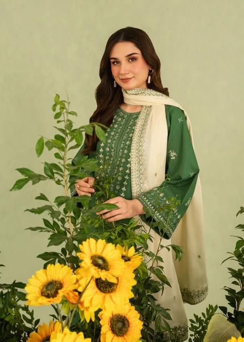 Embroidered Linen Suit - 3 Piece - Pakistani Designer
