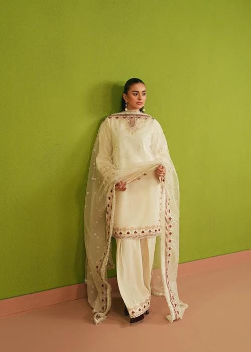 Embroidered Farshi Shalwar Designer Suit - Beige