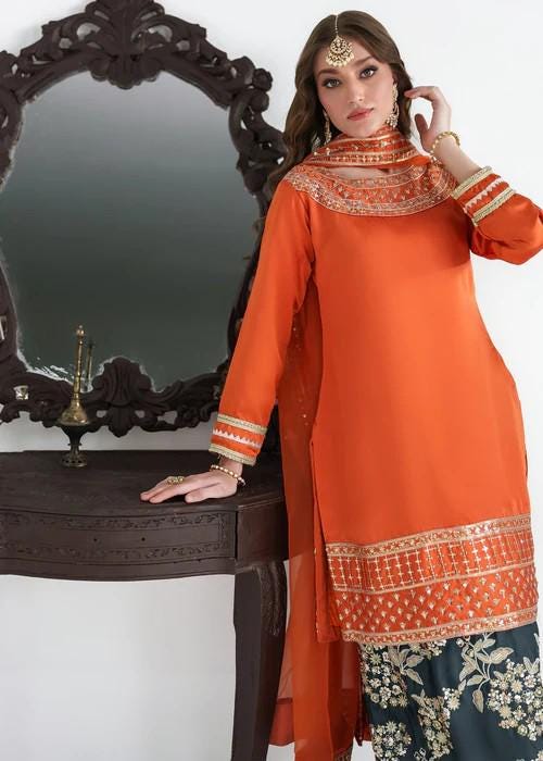 3 Piece Embroidered Farshi Shalwar Charmeuse Silk Suit