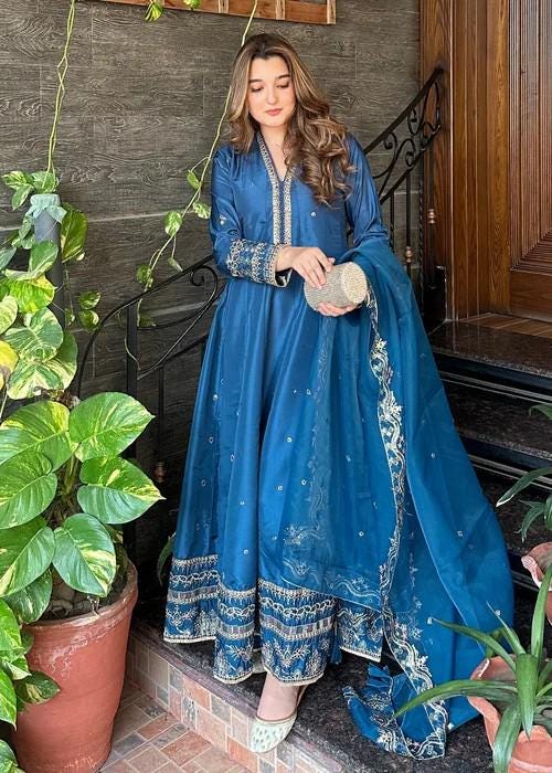 Embroidered Silk Anarkali Suit with Organza Dupatta - 3 Piece
