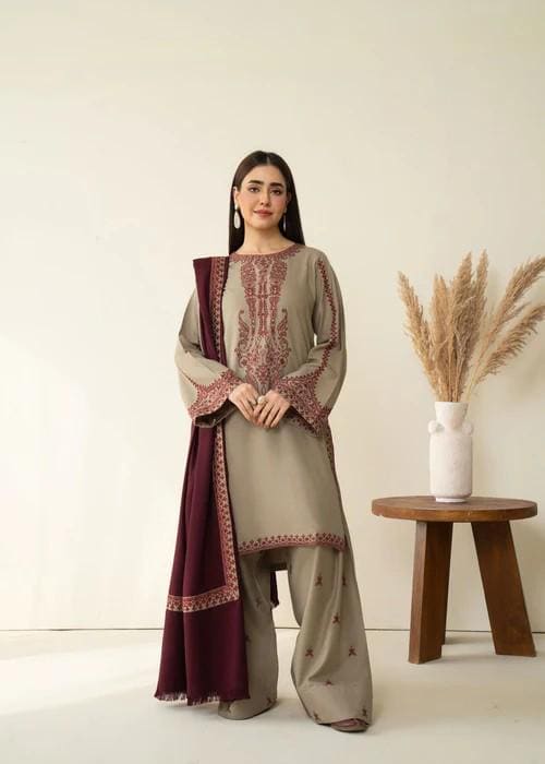 3 piece - Embroidered Farshi Shalwar Suit - Marina Winter Wear