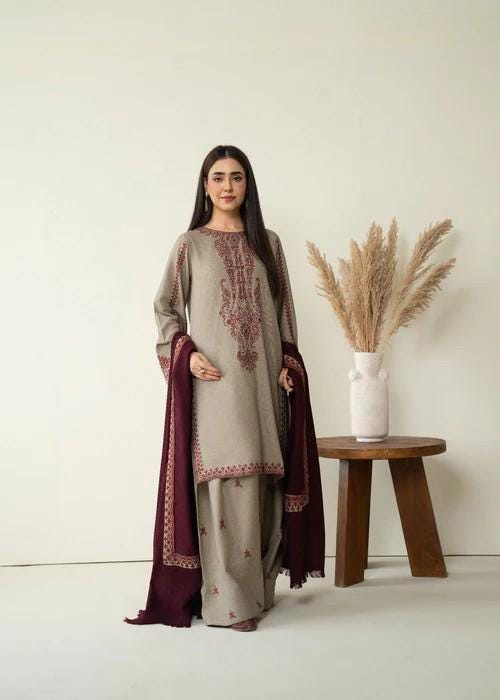 3 piece - Embroidered Farshi Shalwar Suit - Marina Winter Wear