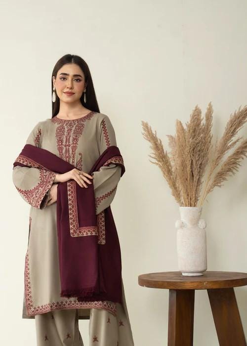 3 piece - Embroidered Farshi Shalwar Suit - Marina Winter Wear