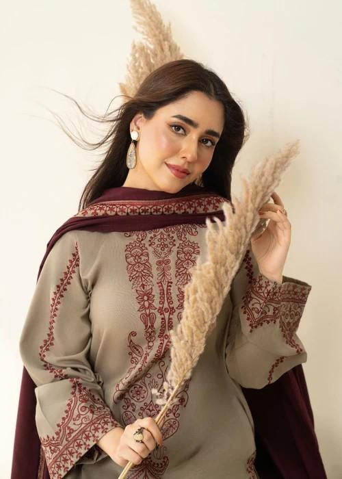 3 piece - Embroidered Farshi Shalwar Suit - Marina Winter Wear