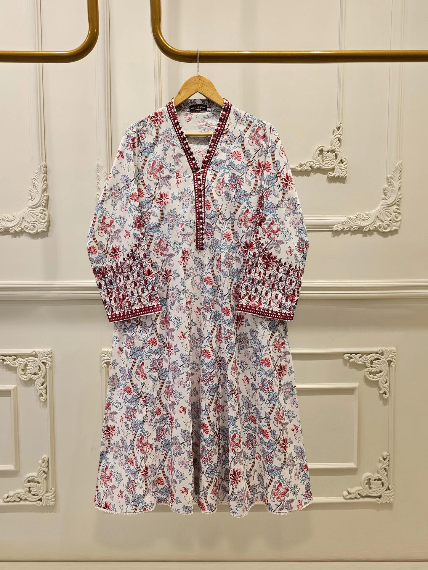 Aghanoor 2 piece - Digital Printed Embroidered Summer Lawn Suit - (Size- Large, Medium) - Maroon Printed