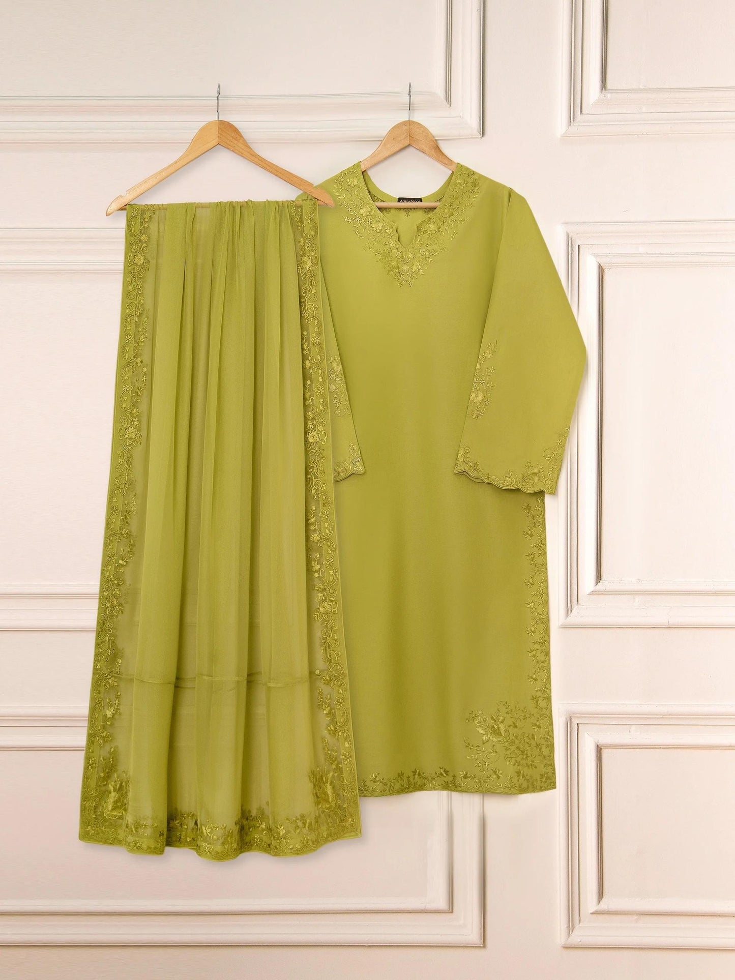 Aghanoor 3 Piece Pure Embroidered Lawn Suit - chiffon dupatta