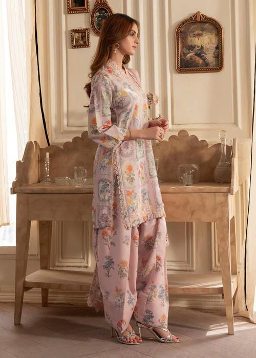 3 piece - Pakistani Designer Farshi Shalwar Silk Suit - Chiffon Dupatta