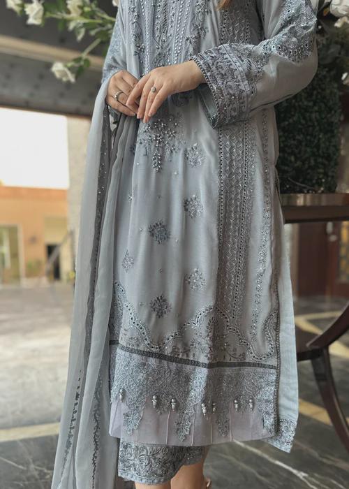 Embroidered Chiffon Designer Suit - 3 Piece