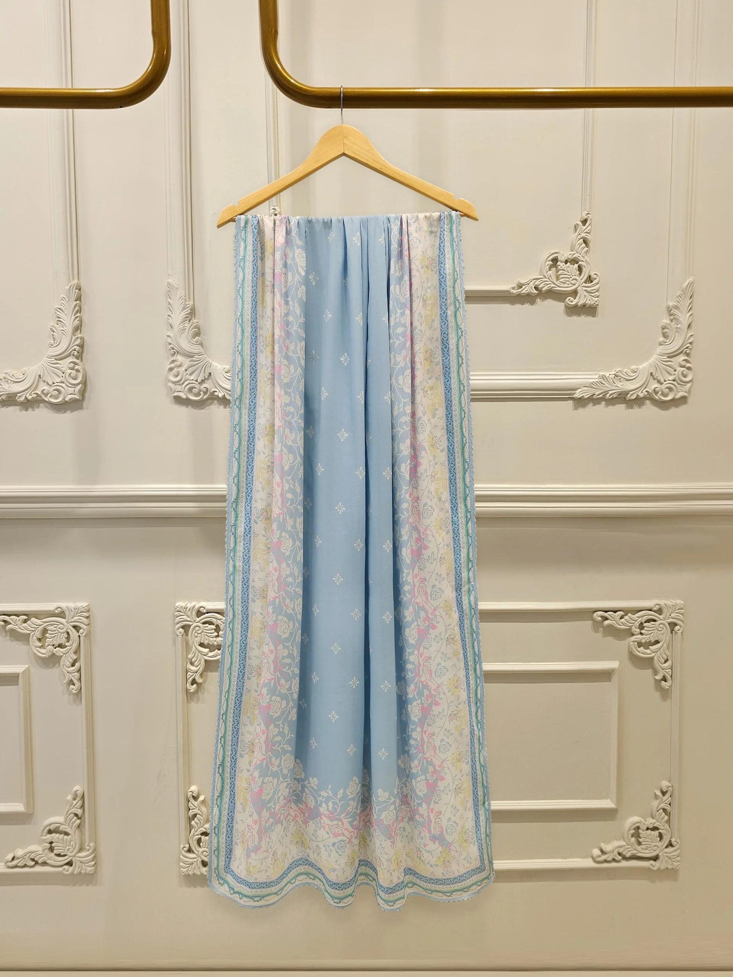 3 Piece - Embroidered Cambric Suit: Light Blue Shalwar Kameez - Ready Made Agha Noor