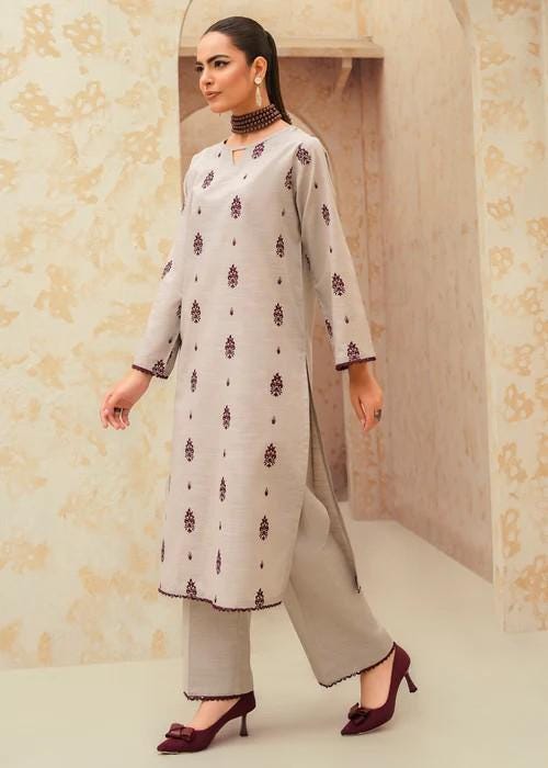 3 piece - Embroidered Khaadi Suit - With Marina Dupatta
