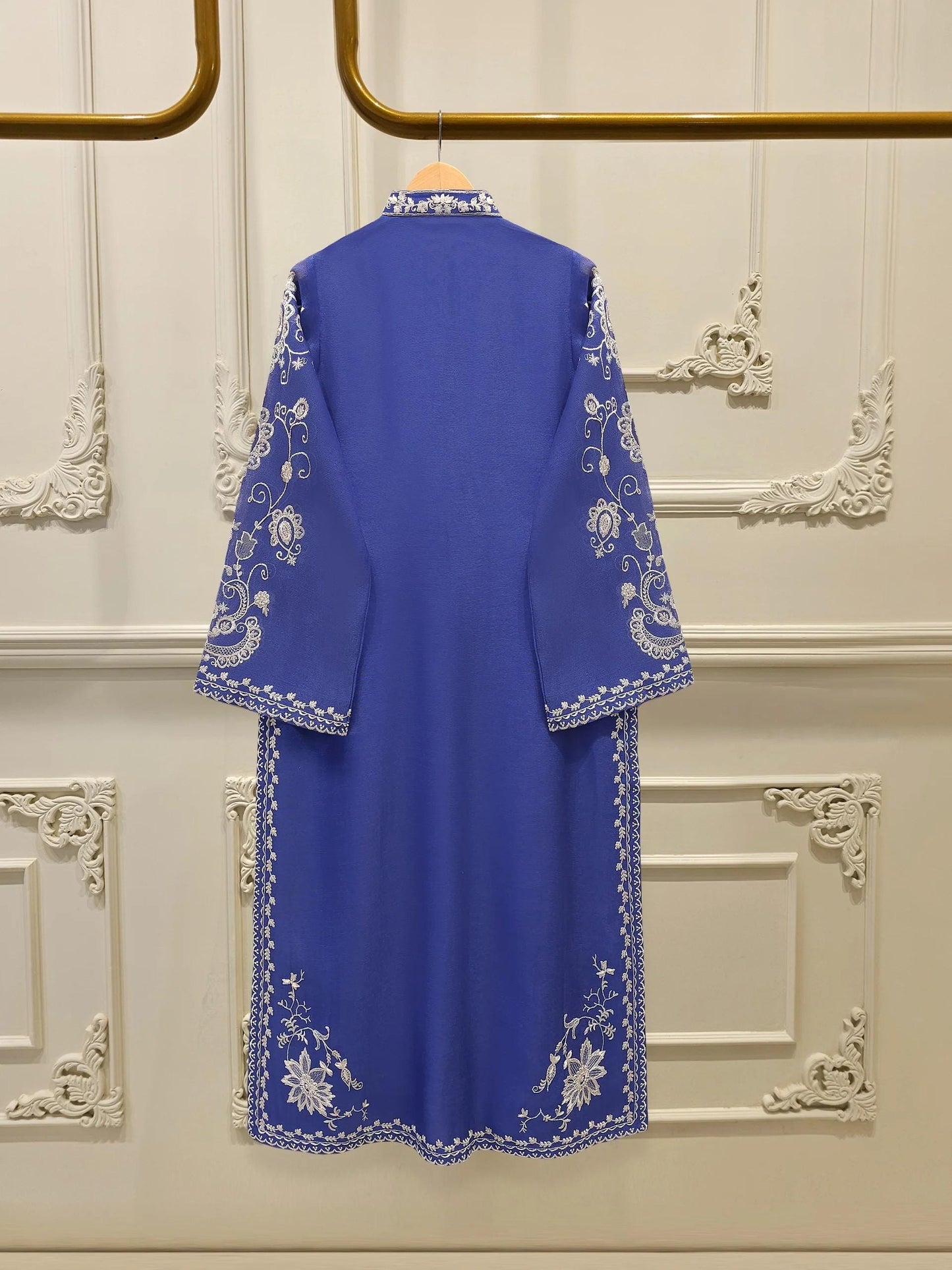 Agha Noor 3 Piece Embroidered Suit - Blue - Raw Silk Pants