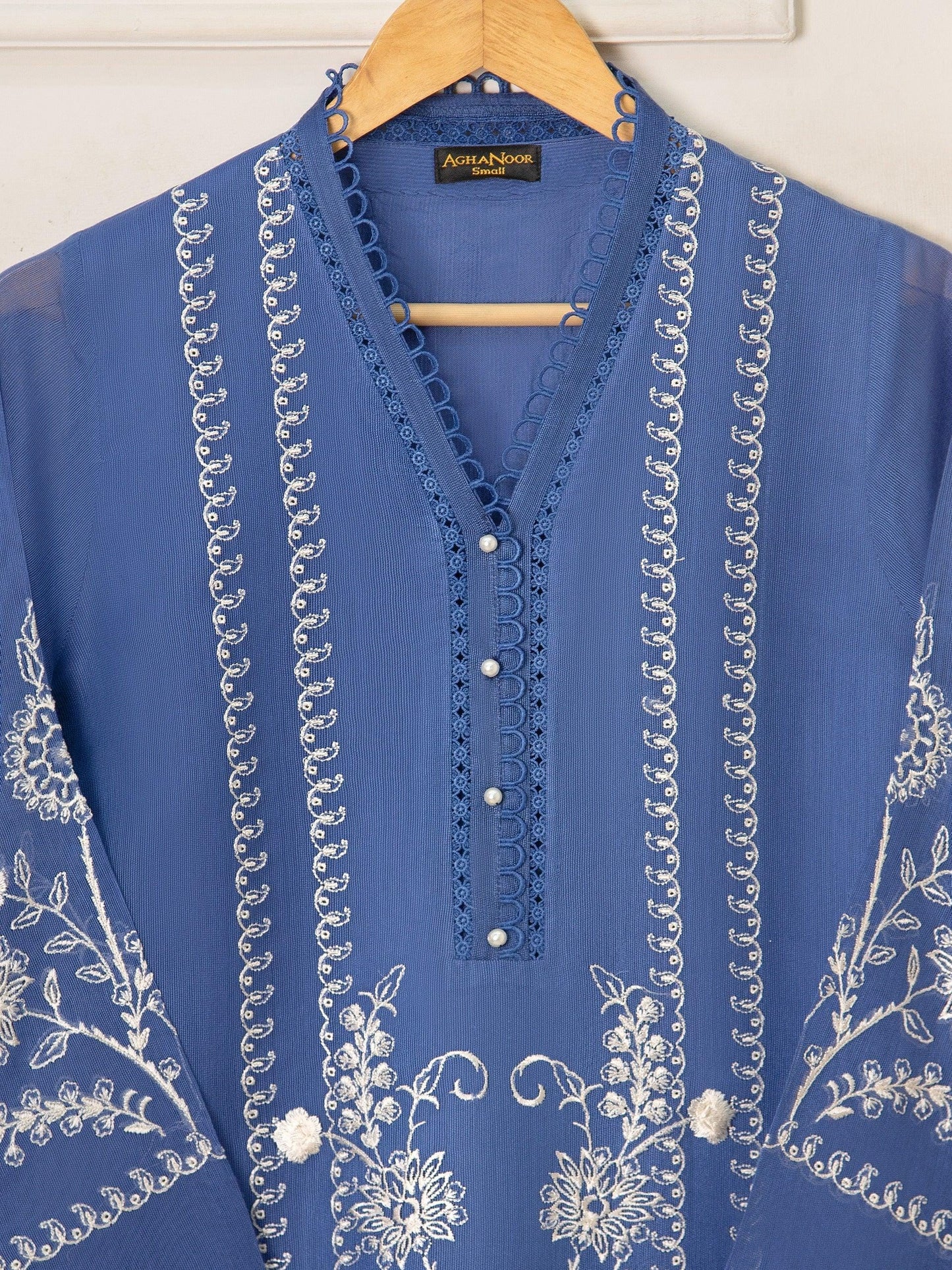 Last Piece: Agha Noor 3 Piece Cotton Net Embroidered Suit  -  -Size Large (Chest 44 Inches)