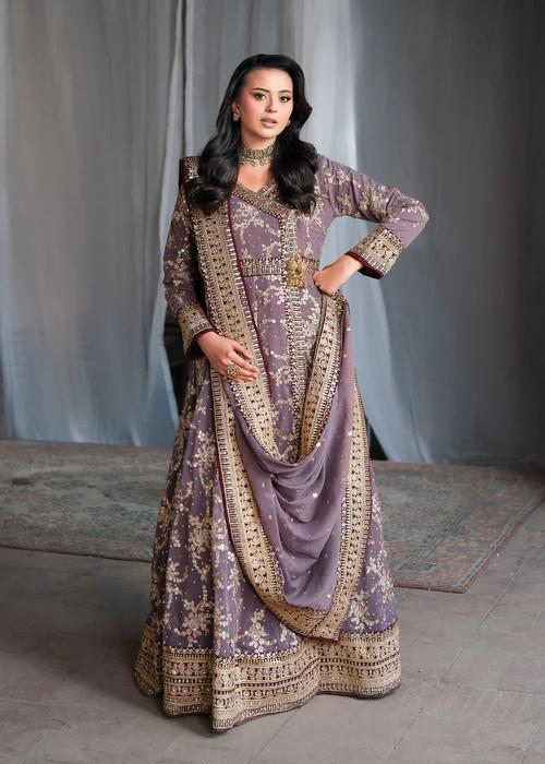 Angrakha Chiffon Maxi Dress - 3 Piece Designer Festive Wear