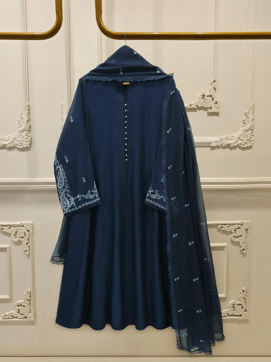 Agha Noor 3 Piece - Pure Embroidered Cotton Net Suit - Chiffon Dupatta