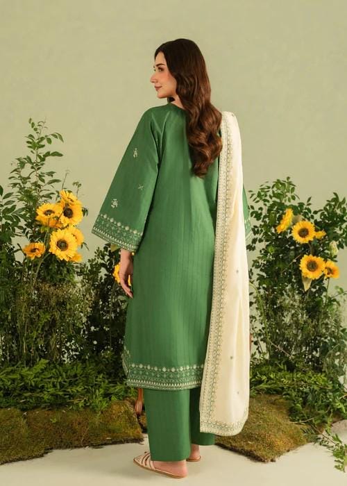 Embroidered Linen Suit - 3 Piece - Pakistani Designer