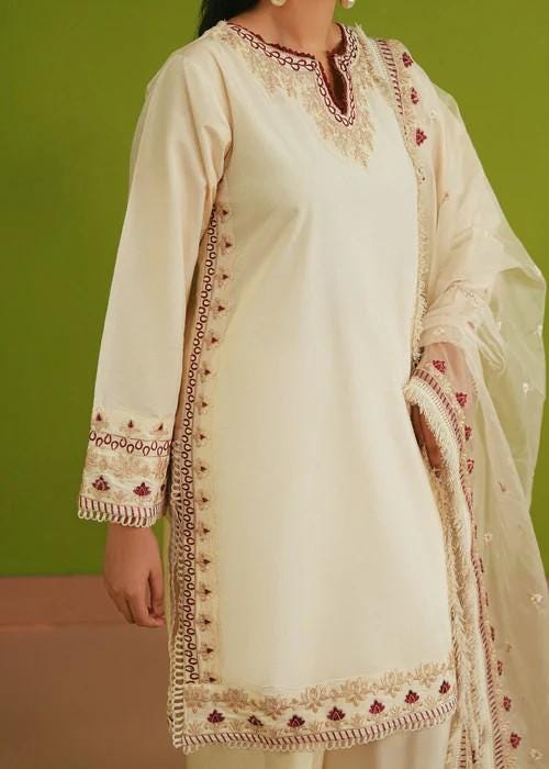 Embroidered Farshi Shalwar Designer Suit - Beige