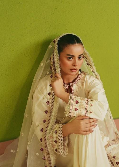 Embroidered Farshi Shalwar Designer Suit - Beige