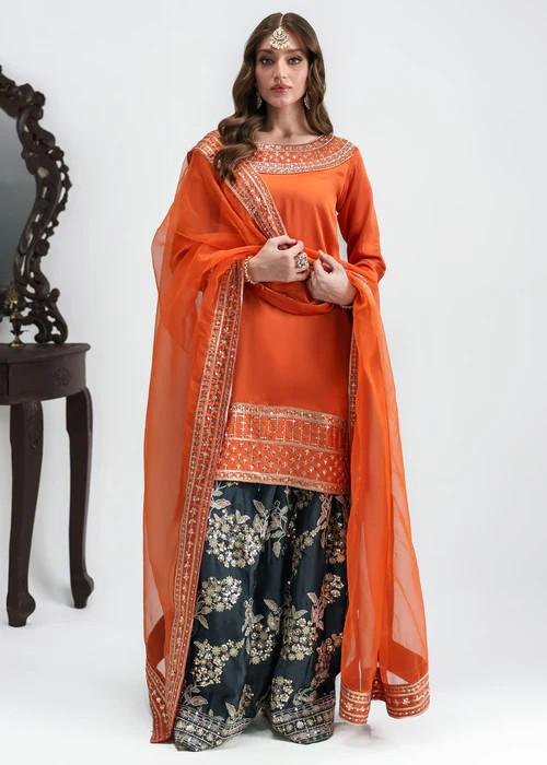 3 Piece Embroidered Farshi Shalwar Charmeuse Silk Suit