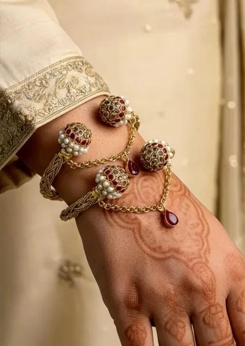 Adjustable Gold Plated Pair of Bracelets in Ruby Red Color (Kada Pair Gutt)