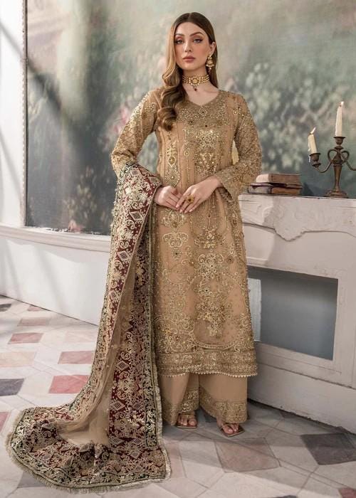 Heavily Embroidered Pakistani Designer Suit:  Palazzo Pants