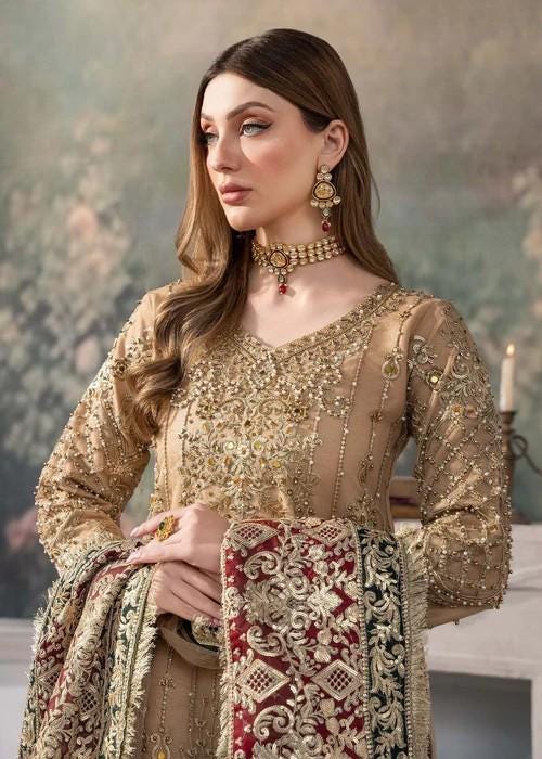 Heavily Embroidered Pakistani Designer Suit:  Palazzo Pants