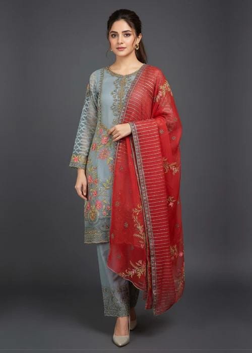 3 piece - Embroidered Organza Suit