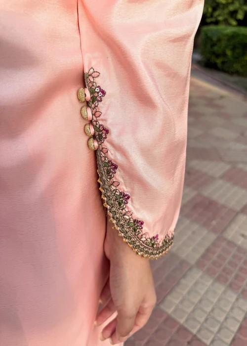 3 Piece Embroidered Farshi Shalwar Silk Suit - Chiffon Dupatta