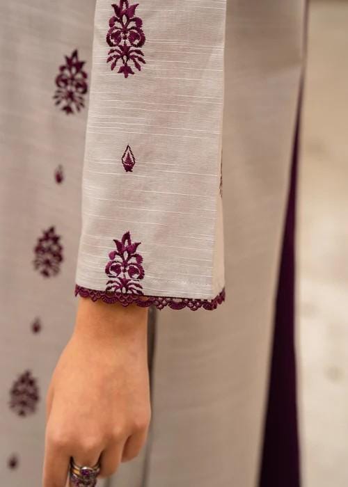 3 piece - Embroidered Khaadi Suit - With Marina Dupatta