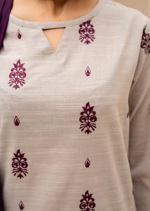 3 piece - Embroidered Khaadi Suit - With Marina Dupatta