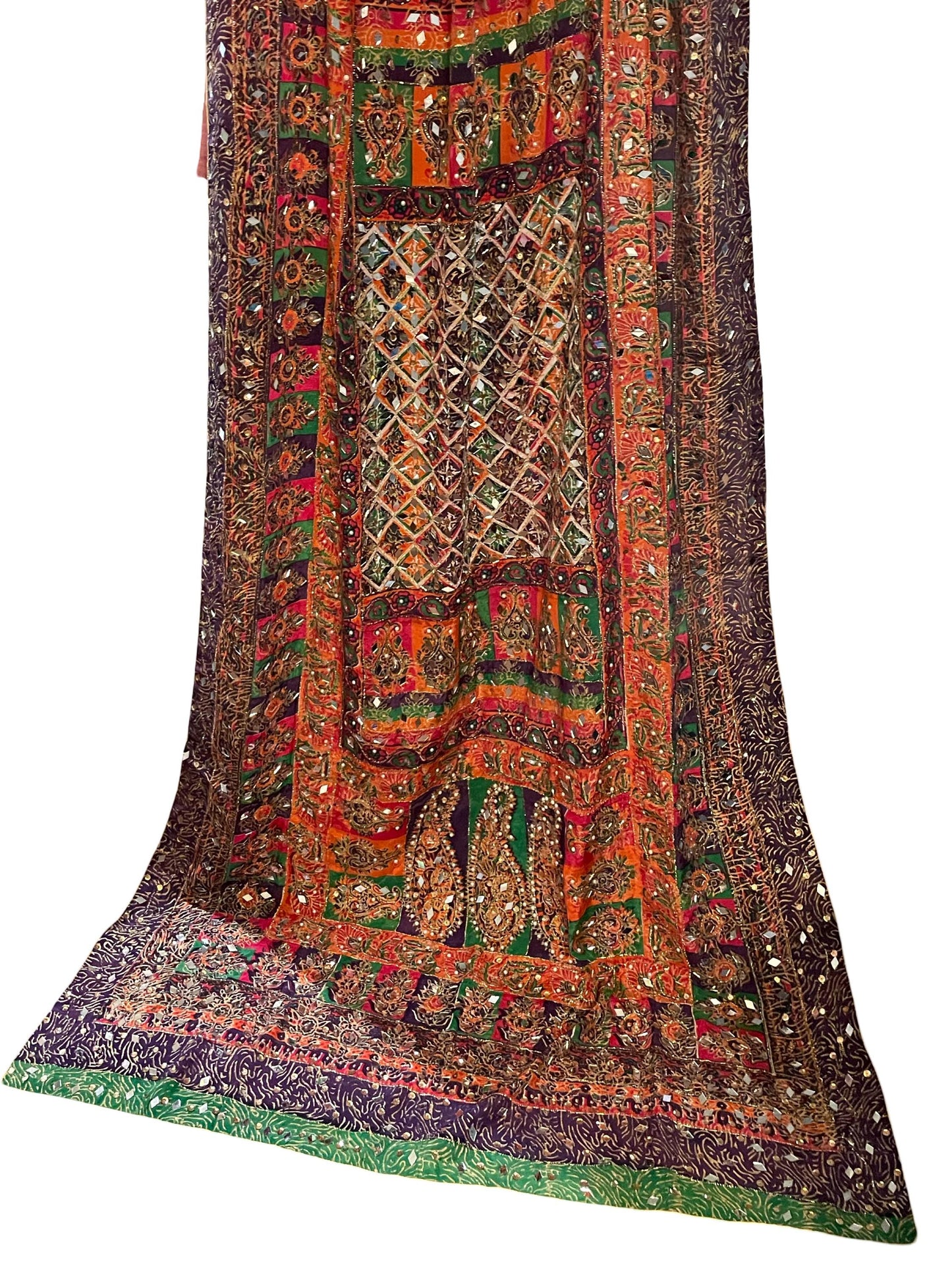 DPM1- Handmade Block Print Silk Dupatta With Mirror and Pearl Work