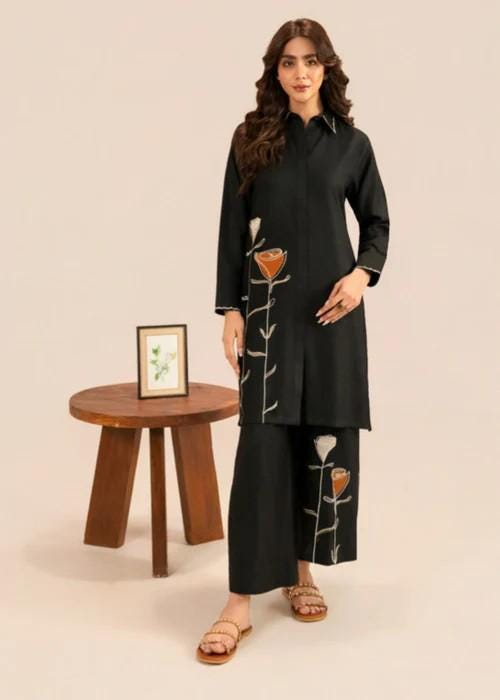 2 Piece Embroidered Linen Co Ord Set - Palazzo Pants